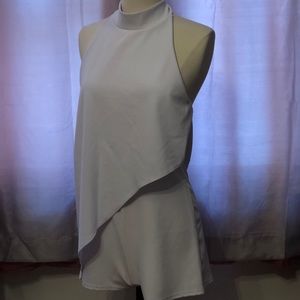 PrettyLittleThing White Crepe Drape Romper